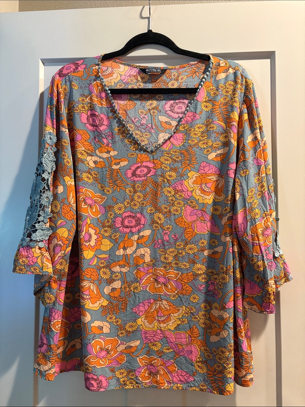 BloomChic Floral V-Neck Tunic in Pink, Orange and Blue Boho Print - Size 22/24